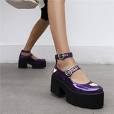 Patent Pink Heart Double Buckle Platform Mary Jane Shoes Oshnow